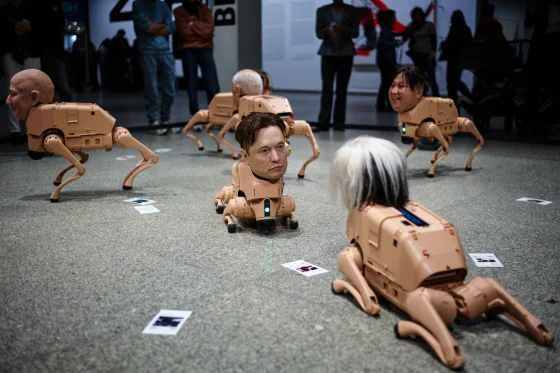Robot Dogs With Elon Musk and Zuckerberg Heads Shock Berlin Museum in Beeple’s Viral New Exhibit